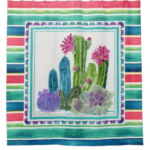 Mexikanisches umfassendes Aquarell-bunter Kaktus Duschvorhang