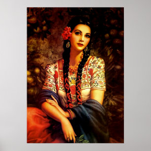 Mexikanisches Vintages Button-Up Girl mit langen L Poster