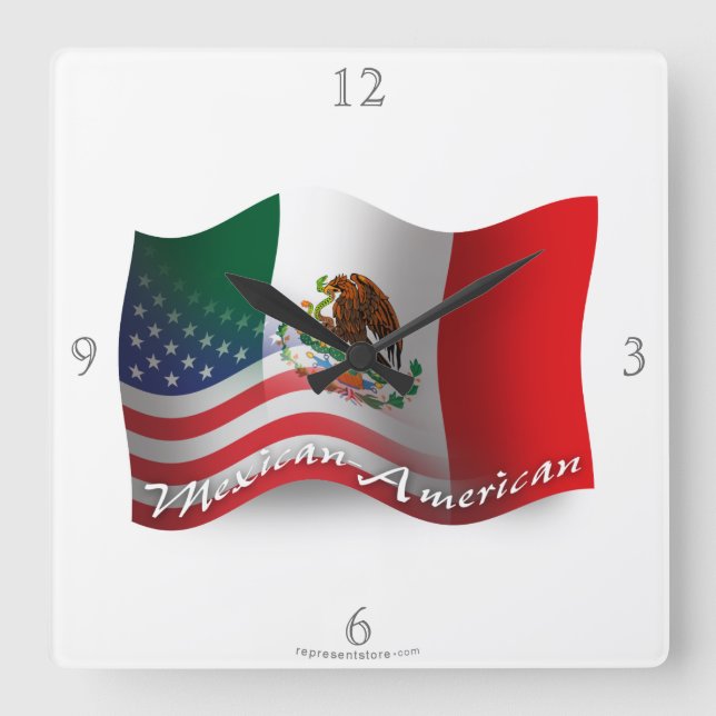 Mexiko-amerikanische wellenartig bewegende Flagge Quadratische Wanduhr (Vorderseite)