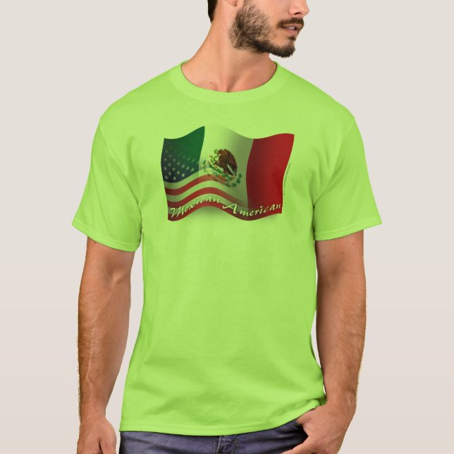 Mexiko-amerikanische wellenartig bewegende Flagge T-Shirt (Vorderseite)