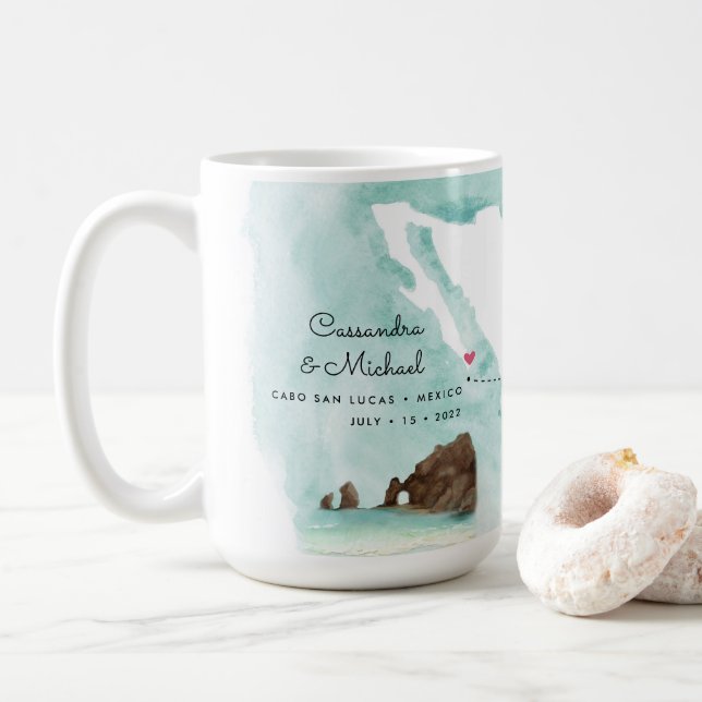 Mexiko Aquarellkarte | Cabo | HOCHZEIT IN URLAUBSO Kaffeetasse (Mit Donut)