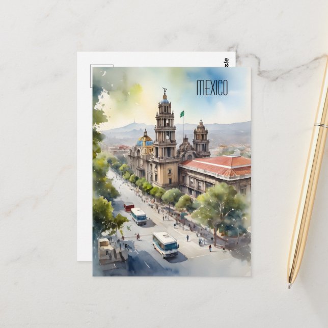 Mexiko Aquarellkunst Postkarte (Vorderseite/Rückseite Beispiel)