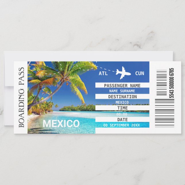 Mexiko Beach Boarding Pass Wochenende Einladung (Vorderseite)