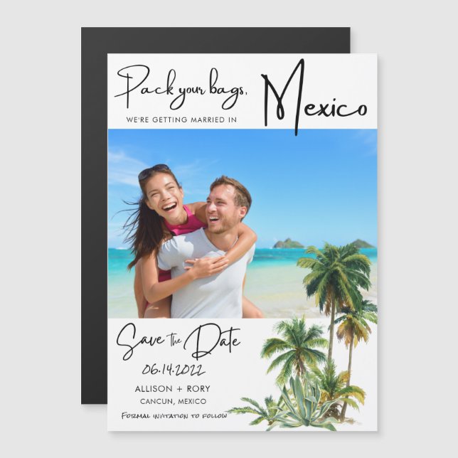 Mexiko Beach Hochzeit in Urlaubsort Save the Date Magnetkarte (Vorne/Hinten)