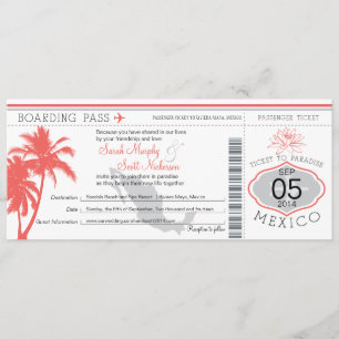 Mexiko Boarding Pass Hochzeit in Urlaubsort Einladung