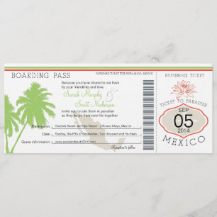 Mexiko Boarding Pass Hochzeit in Urlaubsort Einladung