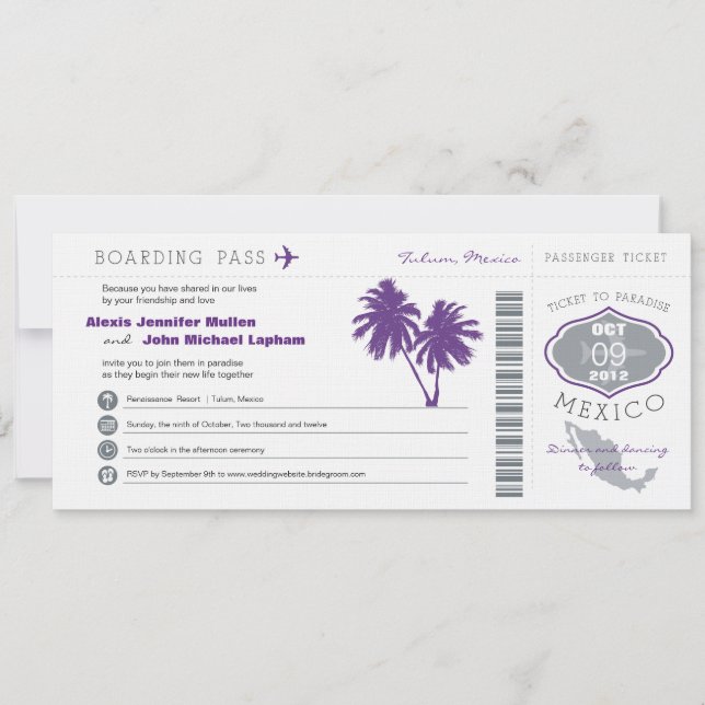 Mexiko-Boarding PassWedding Einladung (Vorderseite)