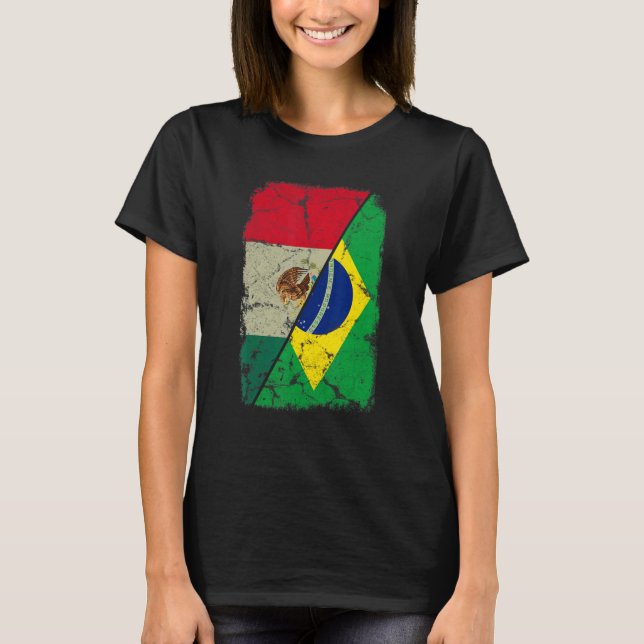 Mexiko-Brasilien-Flagge gemeinsam gemischte Famili T-Shirt (Vorderseite)