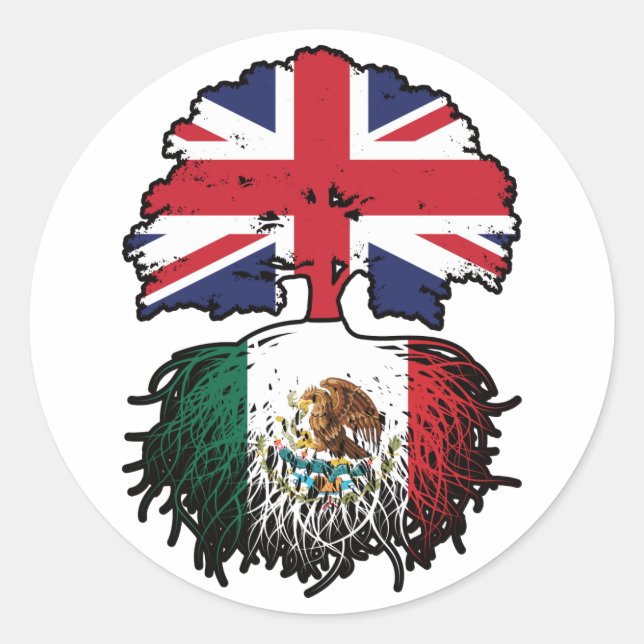 Mexiko - Britisch-britisches Tree Roots-Flag Runder Aufkleber (Vorderseite)