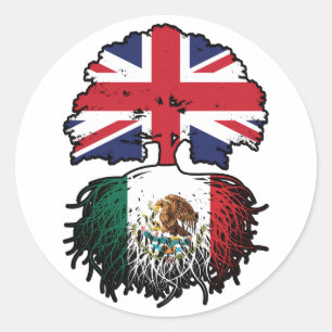 Mexiko - Britisch-britisches Tree Roots-Flag Runder Aufkleber