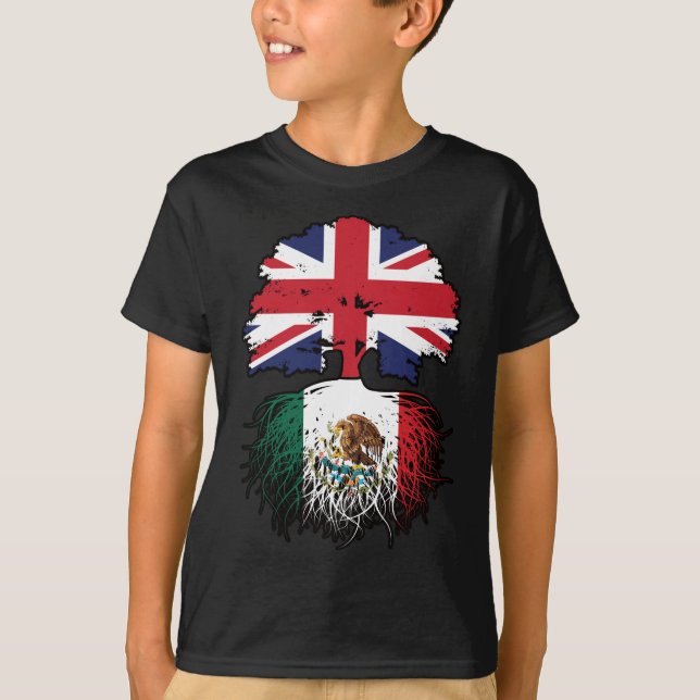 Mexiko - Britisch-britisches Tree Roots-Flag T-Shirt (Vorderseite)