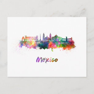 Mexiko City V2 skyline im Watercolor Postkarte
