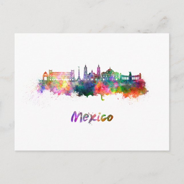 Mexiko City V2 skyline im Watercolor Postkarte (Vorderseite)