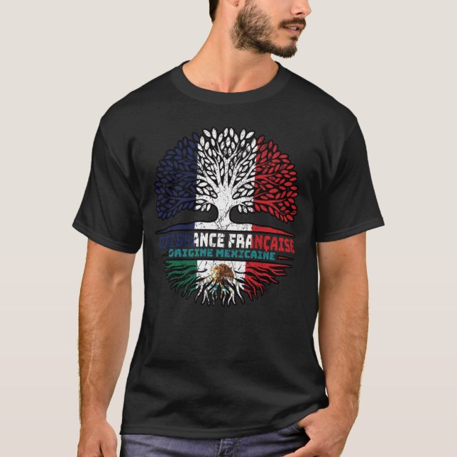 Mexiko Flag Frankreich Tree Roots T-Shirt (Vorderseite)