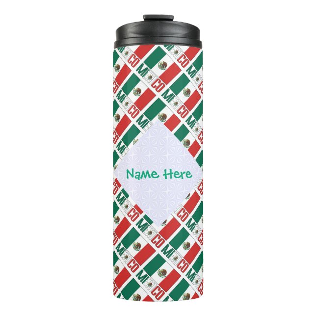 Mexiko Flag Tiled Green Personalisiert Thermosbecher (Vorderseite)