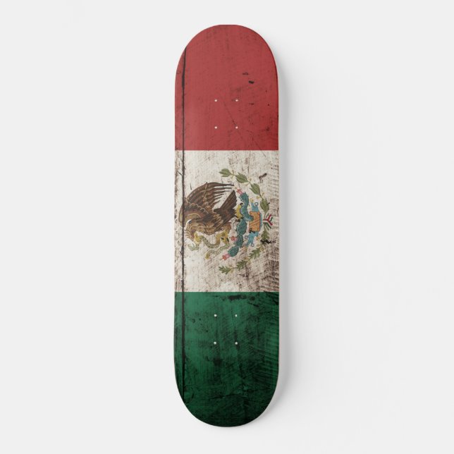 Mexiko-Flagge auf altem hölzernem Korn Skateboard (Vorderseite)