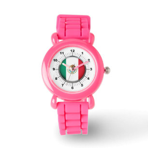 Mexiko-Flagge des Kindes Rosa Glitzer-Strap Watch Armbanduhr