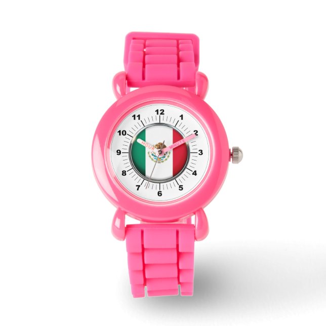 Mexiko-Flagge des Kindes Rosa Glitzer-Strap Watch Armbanduhr (Vorderseite)