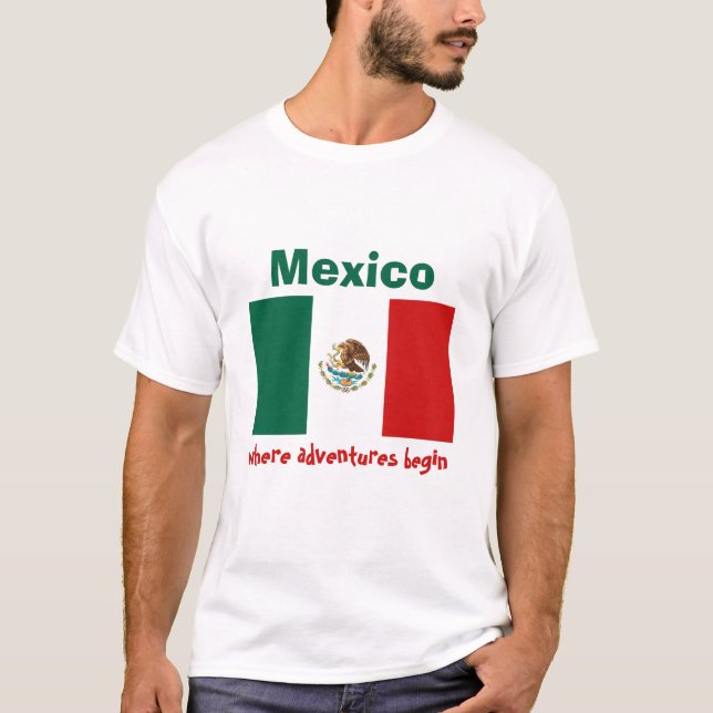 Mexiko-Flagge + Karte + Text-T - Shirt (Vorderseite)