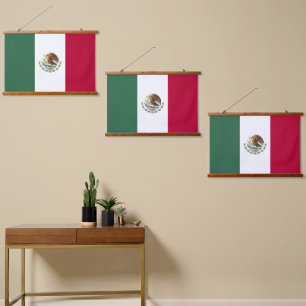 Mexiko-Flagge Wandteppich Mit Holzrahmen