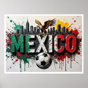 Mexiko Fußball Stadtlandschaft Ölmalerei Stil Kuns Poster