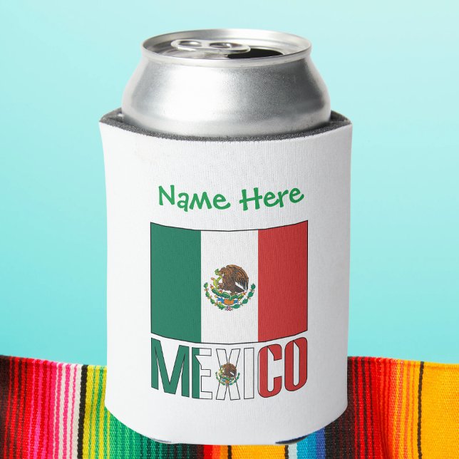 Mexiko - grüne Persönlichkeit der Flagge Dosenkühler (Personalized can cooler has Mexican Flag and word MEXICO below in flag colors. Green text for name.)