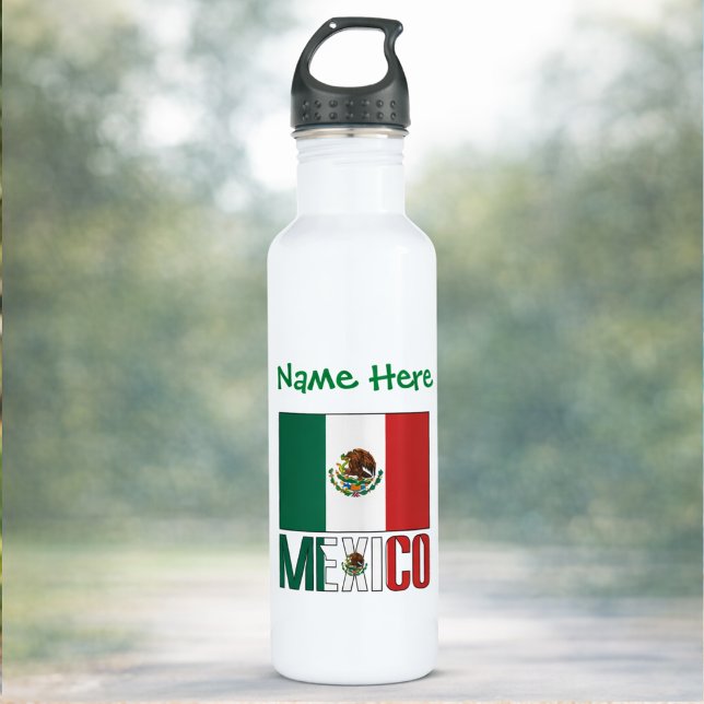 Mexiko - grüne Persönlichkeit der Flagge Edelstahlflasche (Personalized water bottle has Mexican Flag and MEXICO. Add a name in green text above the flag.)