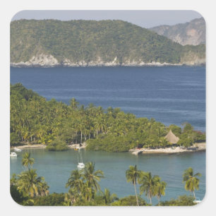 Mexiko, Guerrero, Zihuatanejo. Playa Las Gatas - Quadratischer Aufkleber