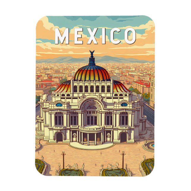 Mexiko Illustration Reise Kunst Vintage Magnet (Vertikal)