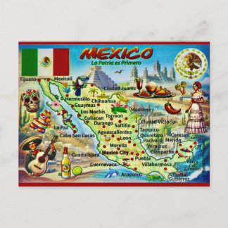Mexiko illustrierte Landkarte Postkarte