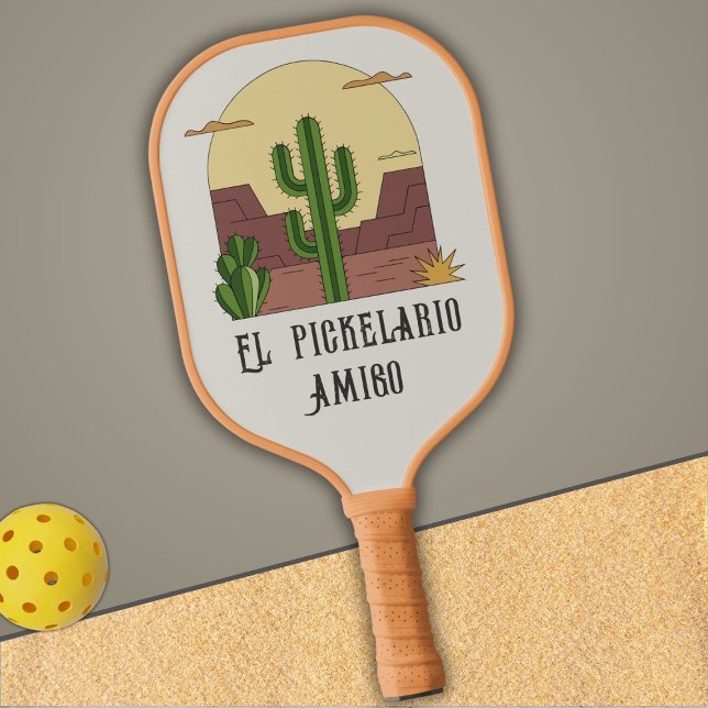 Mexiko inspirierte Schrift, Wüstenkaktus Spaß Pickleball Schläger (Von Creator hochgeladen)
