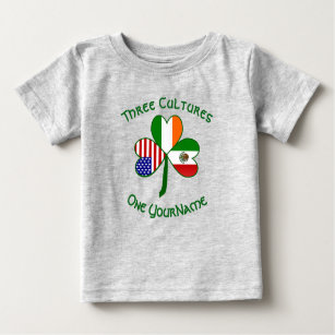 Mexiko Irish American Flags Kleeblatt Ihr Name Baby T-shirt