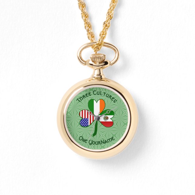 Mexiko Irland USA Kleeblatt Flag Armbanduhr (Vorderseite)