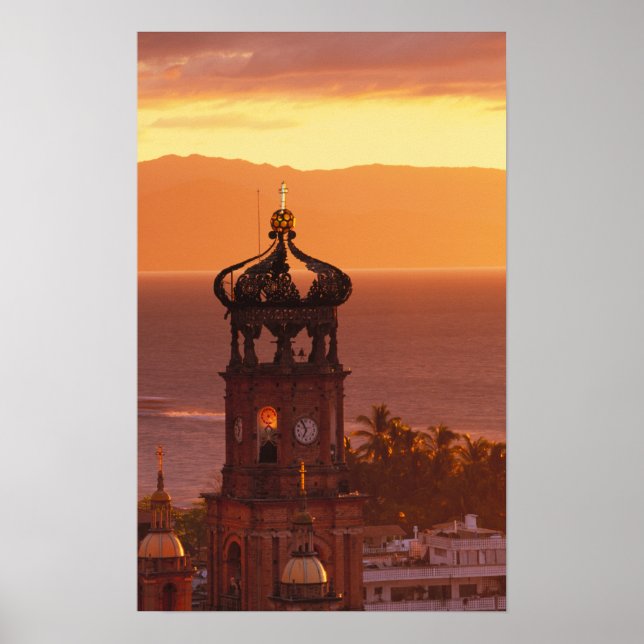 Mexiko, Jalisco, Puerto Vallarta. Kirchturm Poster (Vorne)