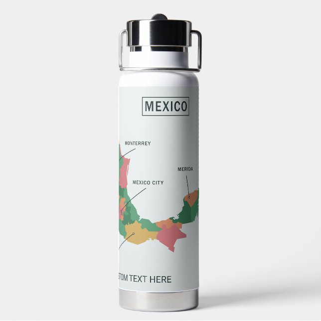Mexiko-Karte benutzerdefinierter Text Trinkflasche (Hinten)