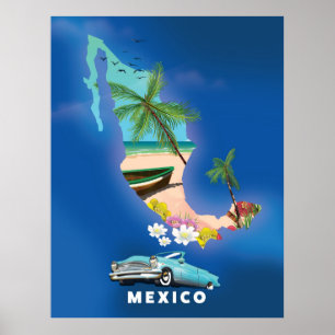 Mexiko-Karte Illustration Reiseposter. Poster