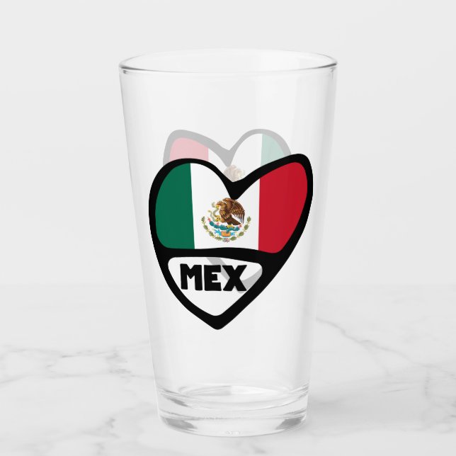 Mexiko Ländercode Flaggenherz, MEX Glas (Vorderseite)