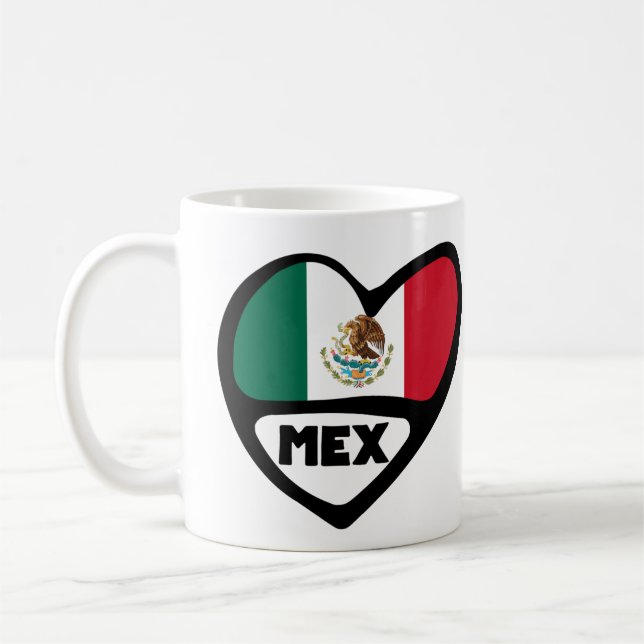 Mexiko Ländercode Flaggenherz, MEX Kaffeetasse (Links)