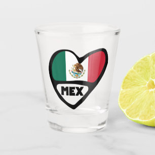 Mexiko Ländercode Flaggenherz, MEX Schnapsglas