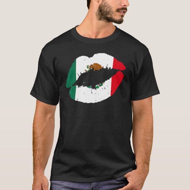 Mexiko Lips Kiss mexikanische Flagge Prix Mexicana T-Shirt (Vorderseite)