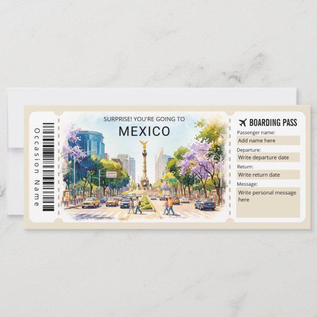 Mexiko-Reise-Boarding-Pass-Ticket Einladung (Vorderseite)