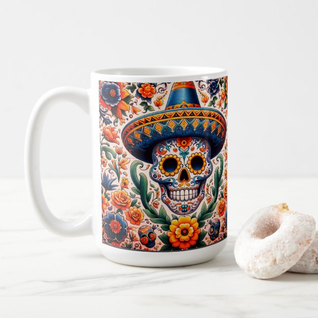 Mexiko | Reisen Vintag Retro Candy Skull Kaffeetasse (Mit Donut)