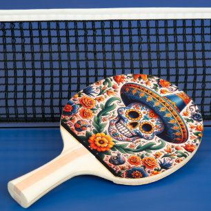 Mexiko Reisen Vintager Retro-Zuckerschädel Tischtennis Schläger