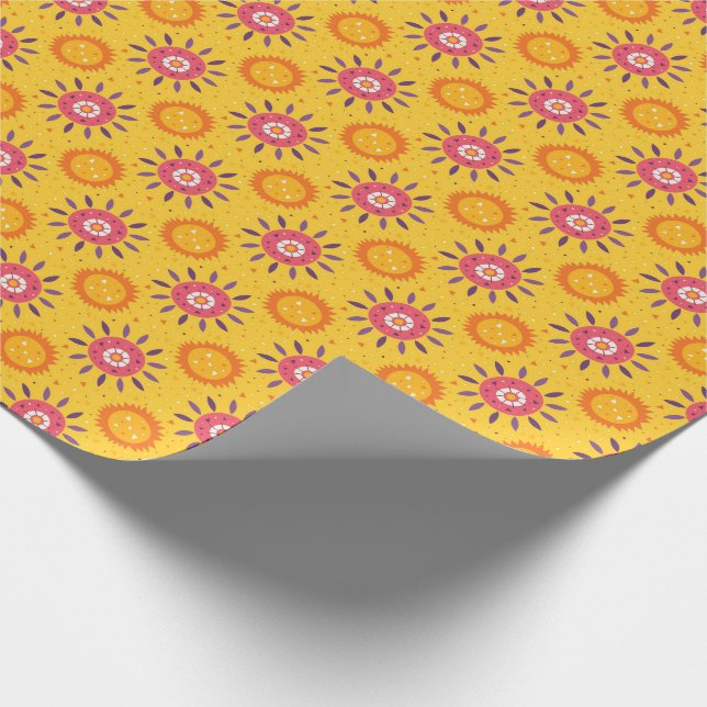 Mexiko Rosa Gelbe Sonnenblumen Blumenmuster Geschenkpapier (Ecke)