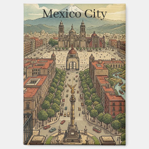 Mexiko-Stadt CDMX Vintage Reise Stadtansicht Magnet