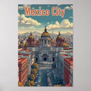Mexiko-Stadt Mexiko Kunstreise Illustration Poster
