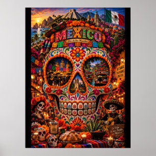 Mexiko-Totenkopf-Kunstwerk Geisteszustand Poster