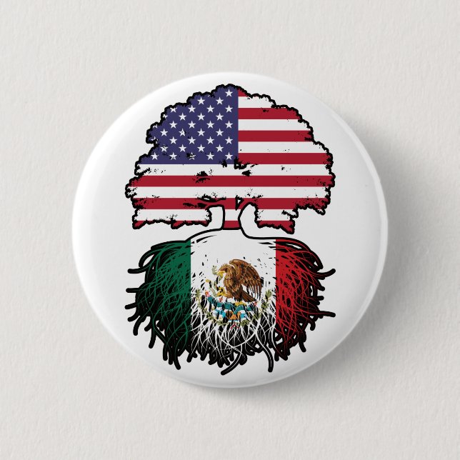 Mexiko USA Tree Roots Flag Button (Vorderseite)