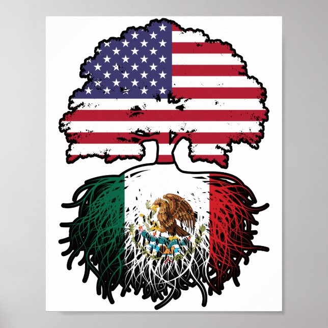 Mexiko USA Tree Roots Flag Poster (Vorne)
