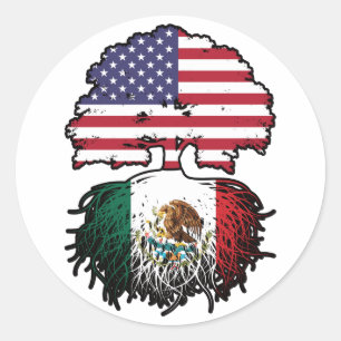 Mexiko USA Tree Roots Flag Runder Aufkleber